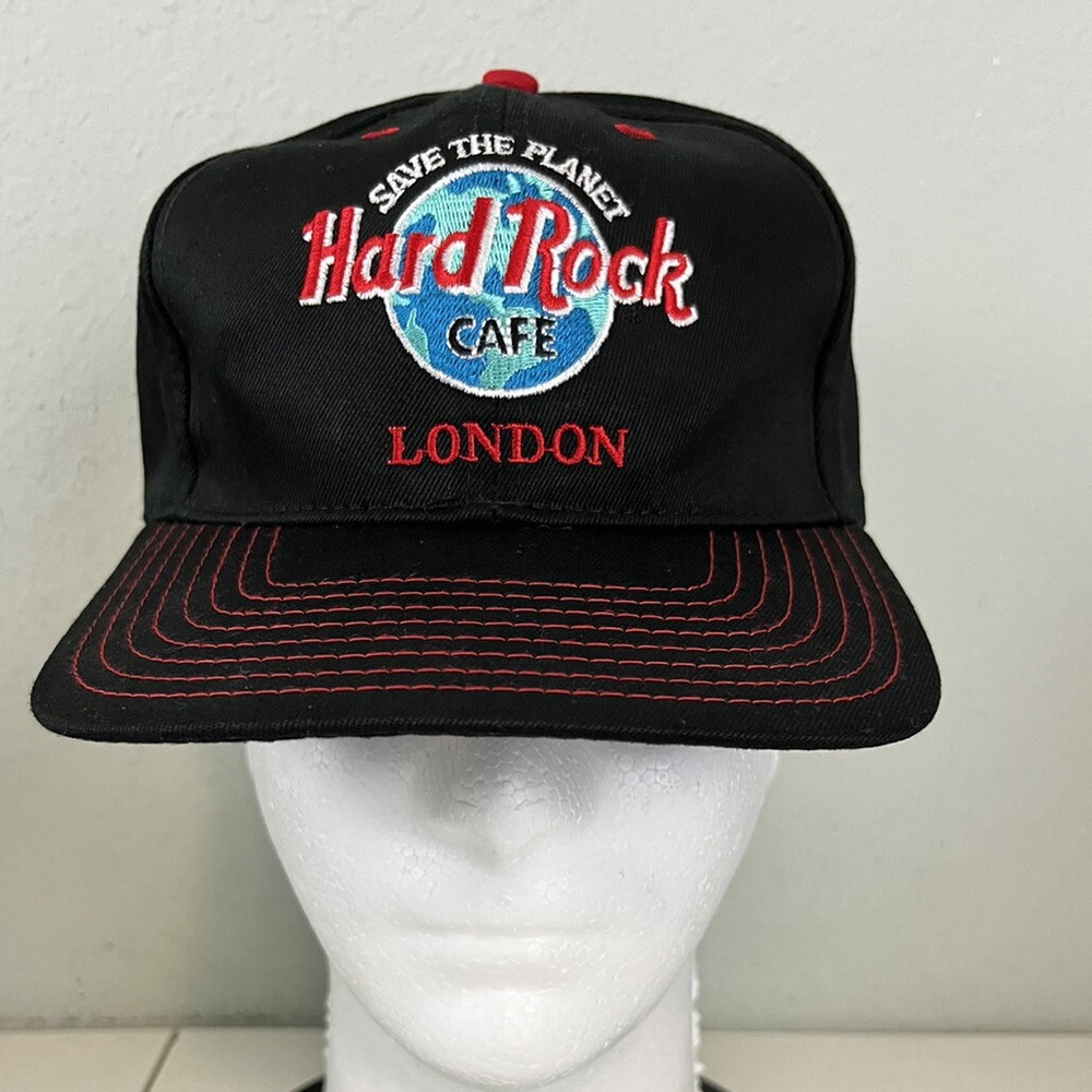 Hard Rock Cafe London Save The Planet Snapback Hat Black Red Mens Cap Z-16